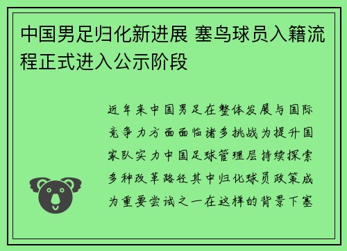 中国男足归化新进展 塞鸟球员入籍流程正式进入公示阶段